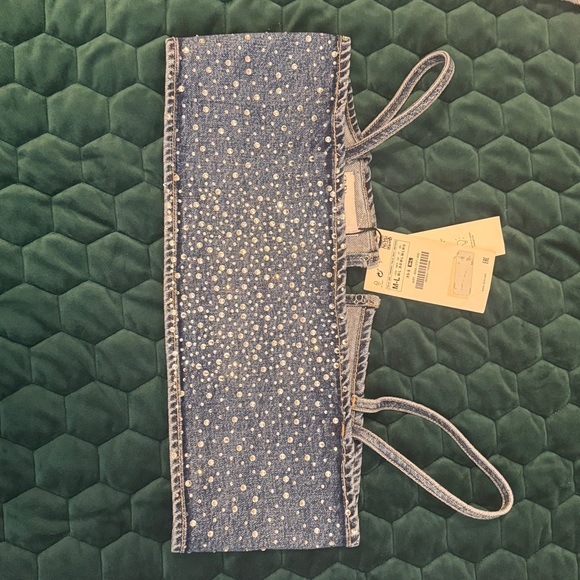 ZARA JEWEL DENIM TRE TOP Sz M-L 6045/217/400 - Picture 8 of 9